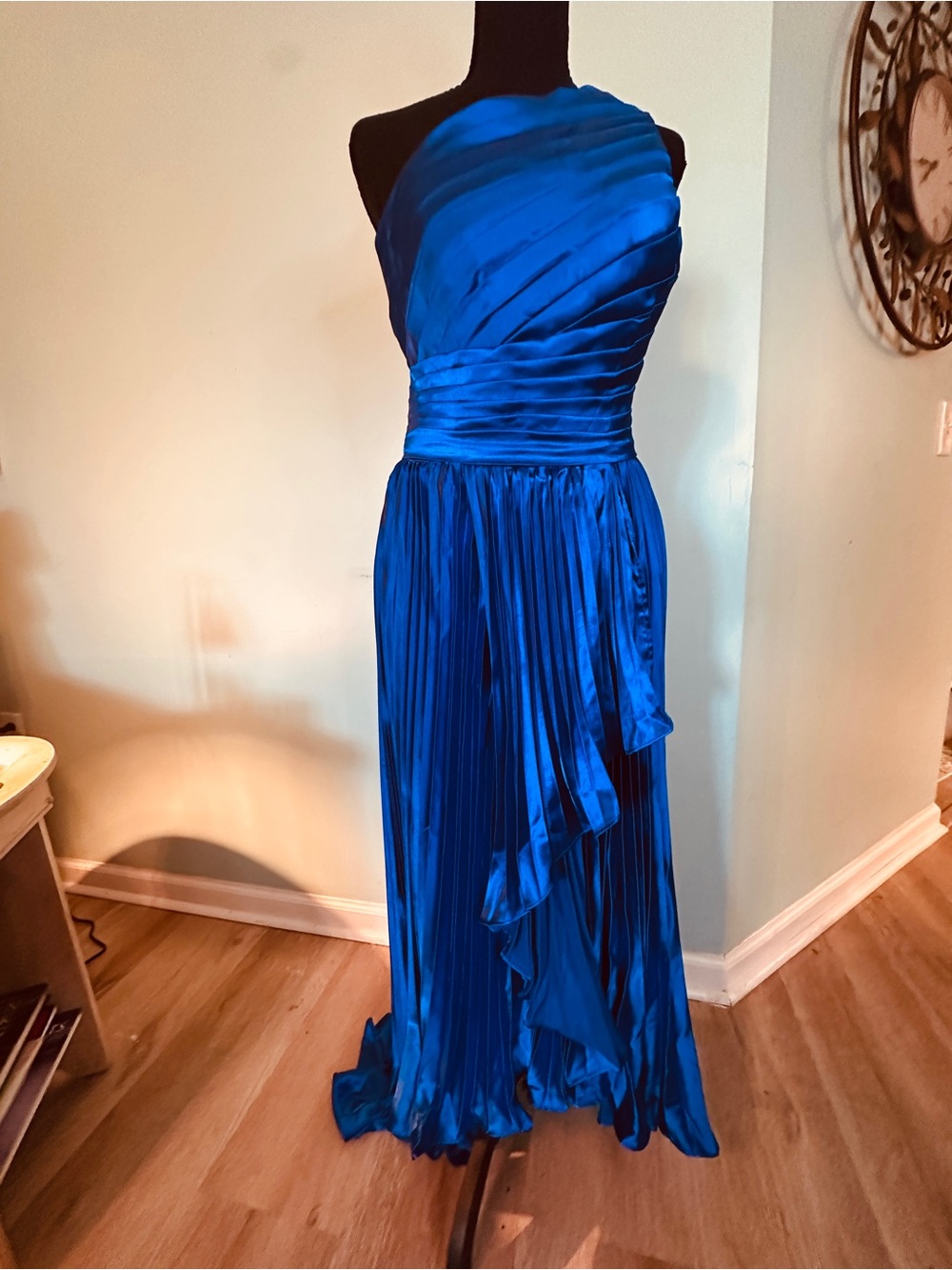Size 10 - 31” waist One-Shoulder Sapphire Blue Pleated Evening Gown